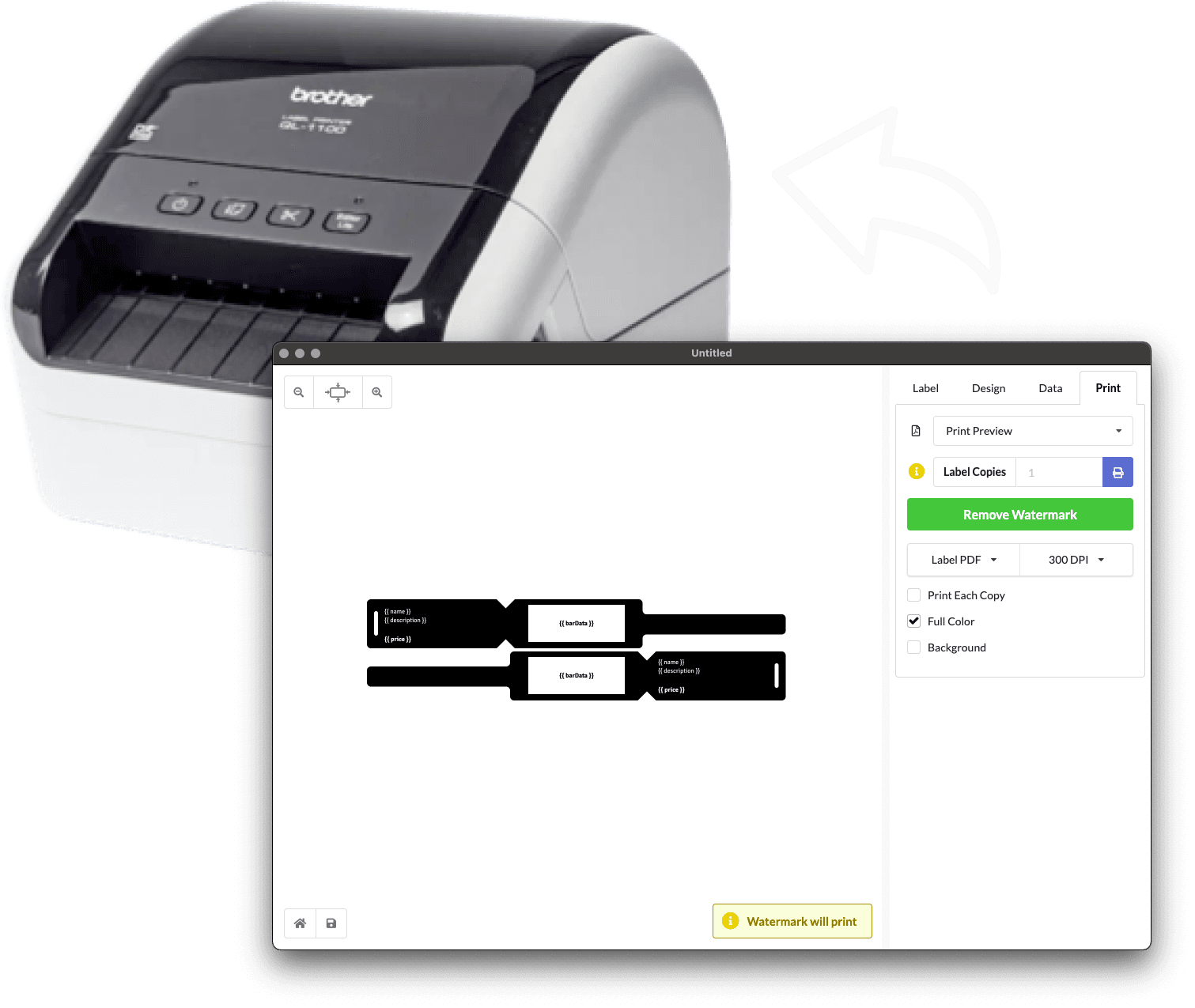Label LIVE screenshot and printer for printing labels