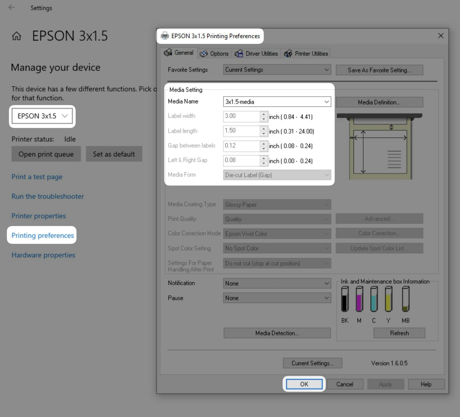 printing preferences