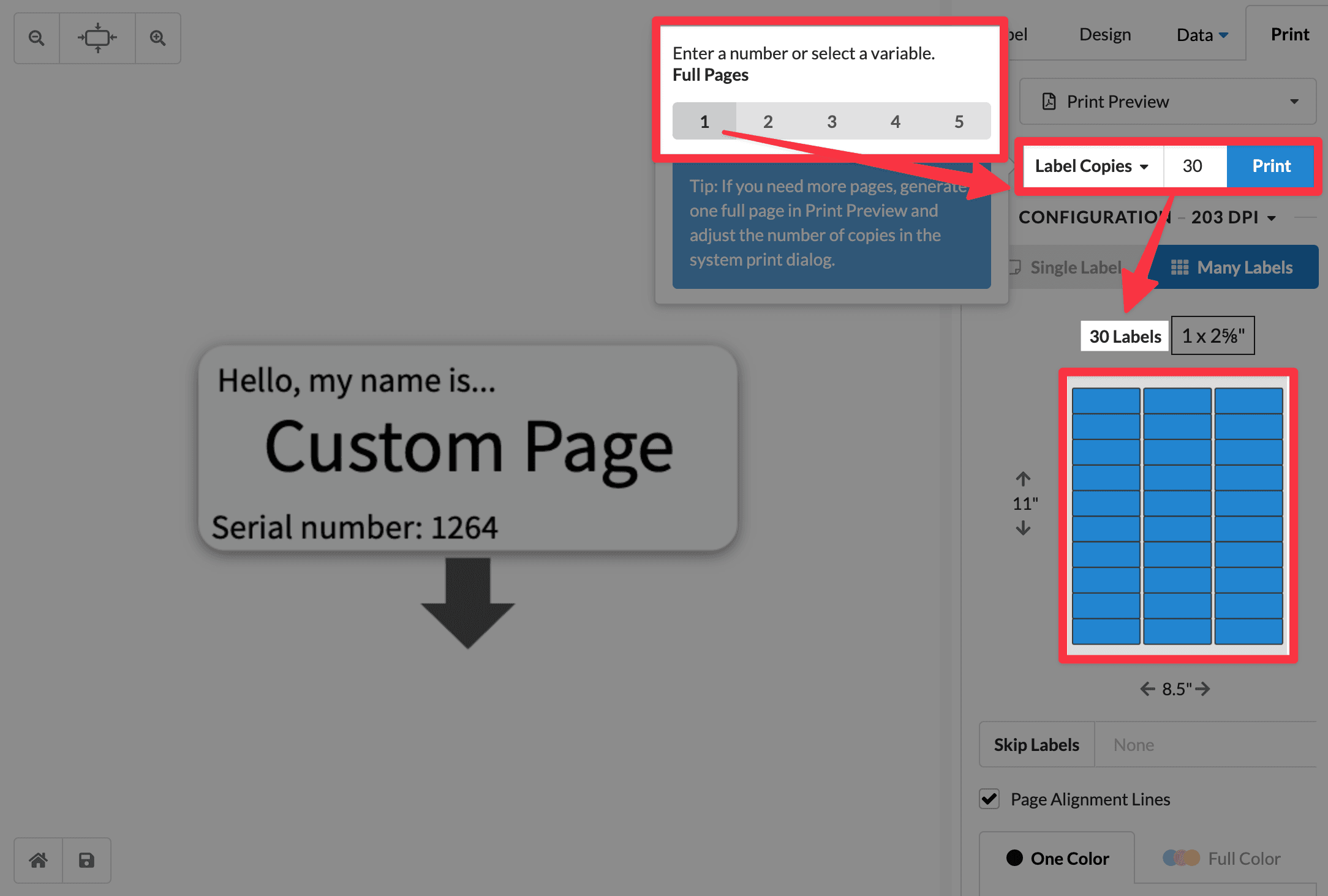 page sheet print tab copies