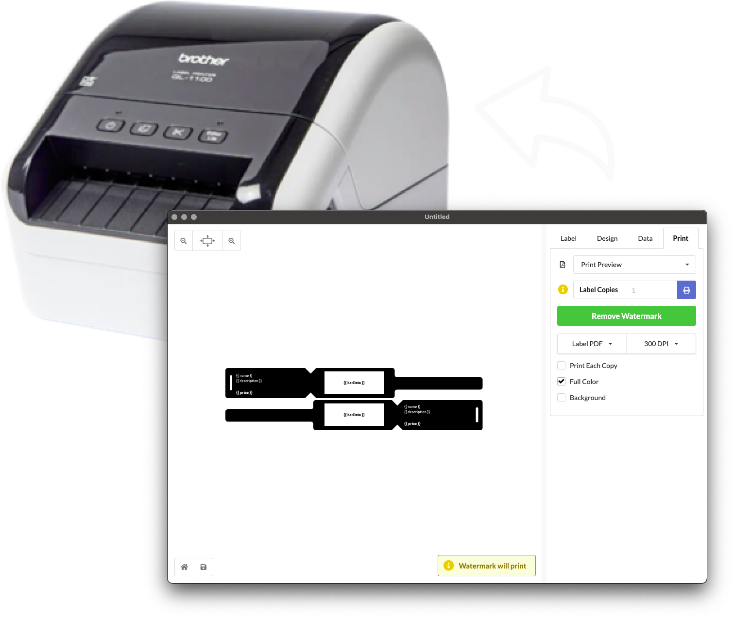 Label LIVE screenshot and printer for printing labels