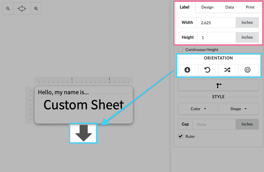 How do I setup a custom label on a sheet?